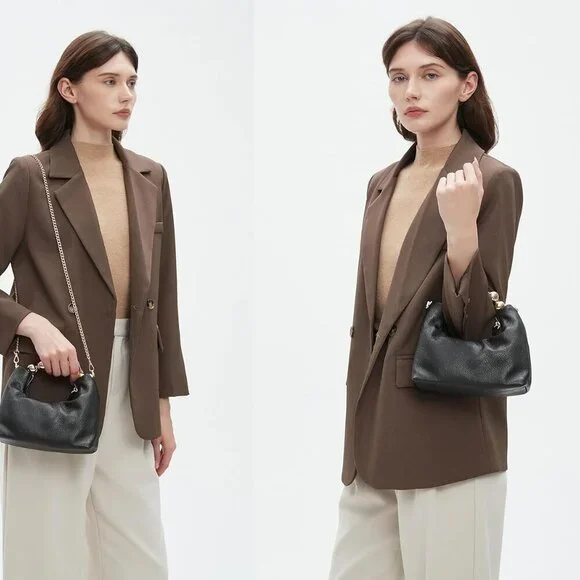 Small Top Handle Clutch Bag Women Designer Goatskin Crossbody Purse With Pearl H - Picture 2 of 7